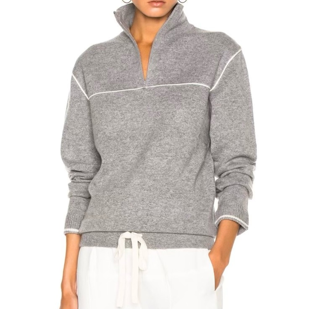 Chloe 100% Cashmere Quarter Zip Pullover Sweater Heather Gray M Worn Once